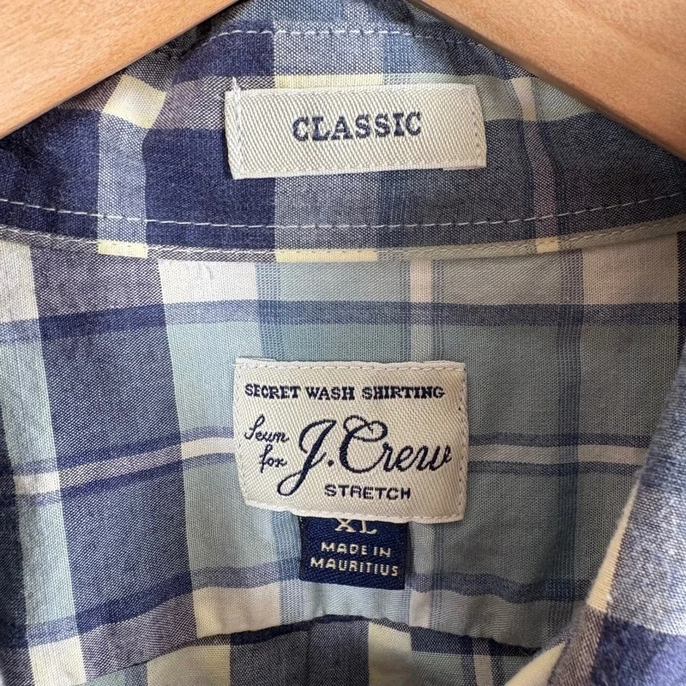 J. Crew Plaid Button-Down Shirt Classic Fit Mens XL Cotton Stretch Blue Preppy